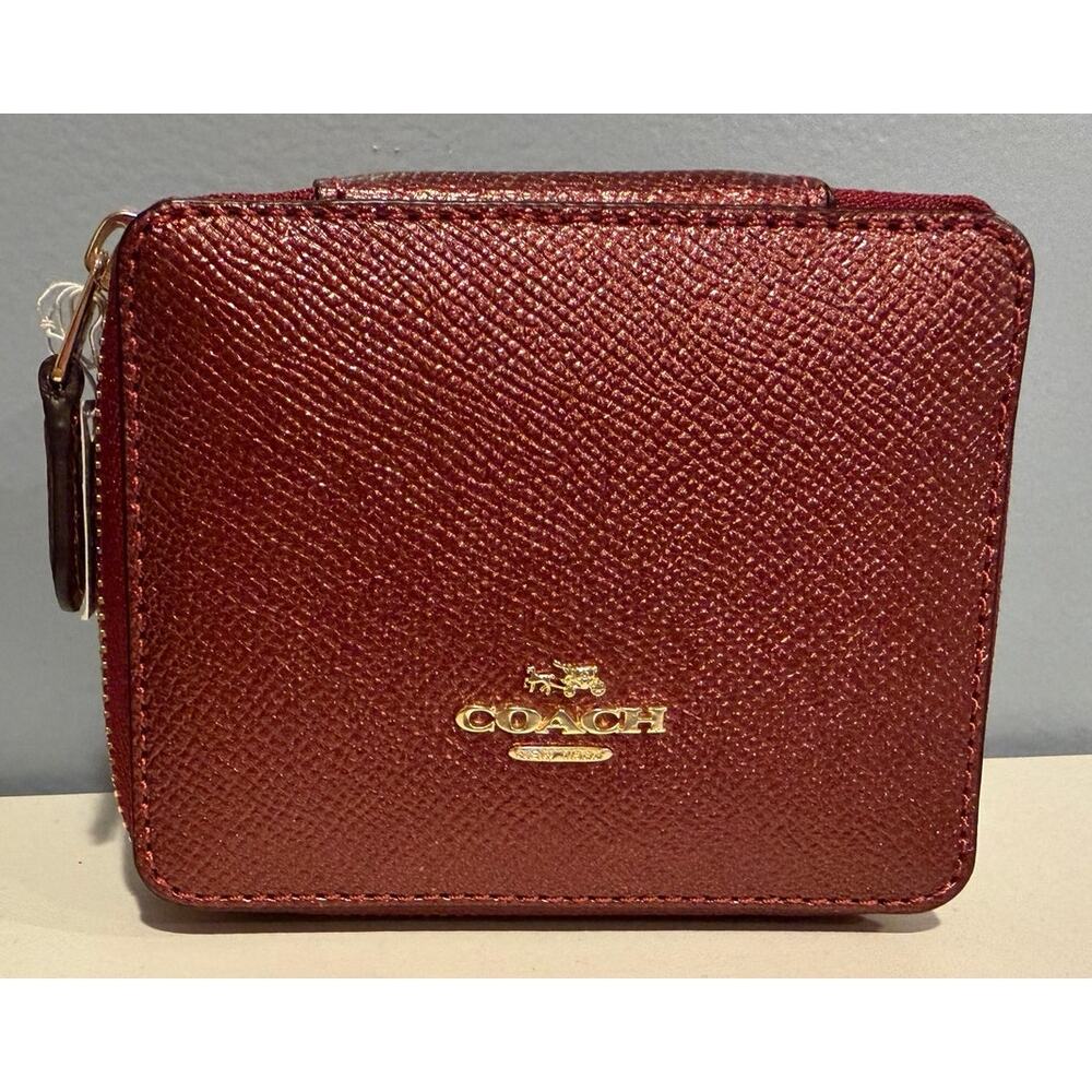 NWT Coach Zip Around Travel Jewelry Case in Metallic Red